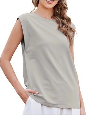 Varley Rosario Cap Sleeve T-Shirt in Gray Marl. Wide Crewneck, Vented Back. XS